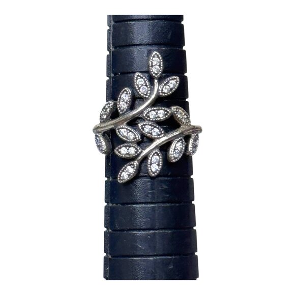 Pandora Sparkling Leaves Sterling Silver Leaf Ring Cubic Zirconia Stones Size 6 - Picture 5 of 10